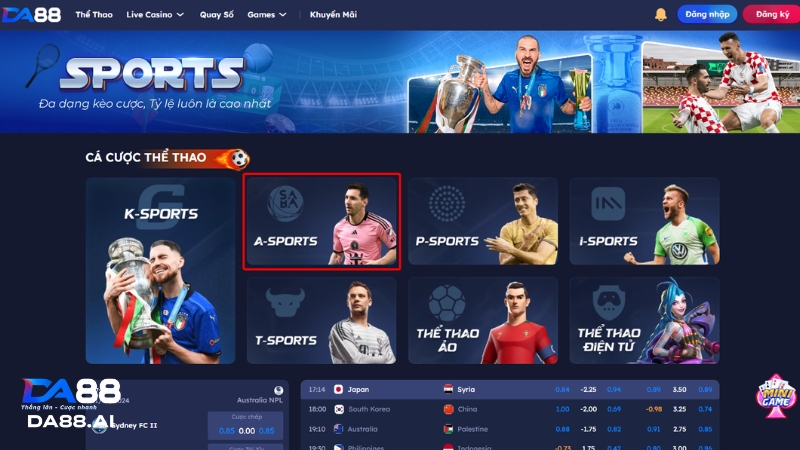 A Sports - Ông lớn trong ngành cá cược thể thao online 1 A Sports là sân chơi cá độ đẳng cấp