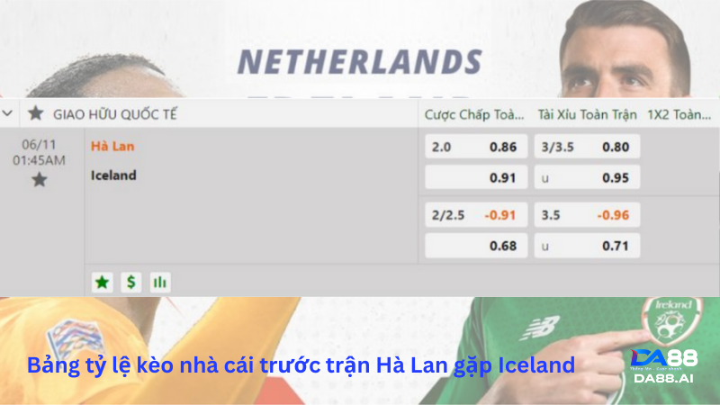 Soi kèo trận Hà Lan vs Iceland 01h45 ngày 11/06: Tiếp đà bùng nổ 5 Bảng tỷ lệ kèo nhà cái trước trận Hà Lan vs Iceland